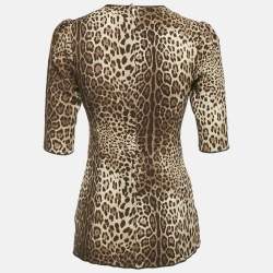 Pre Owned Dolce & Gabbana Brown Leopard Print Silk Blouse S