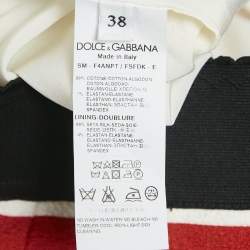 Dolce & Gabbana White/Red Slub Cotton Button Detail Mini Skirt S
