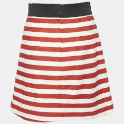 Dolce & Gabbana White/Red Slub Cotton Button Detail Mini Skirt S