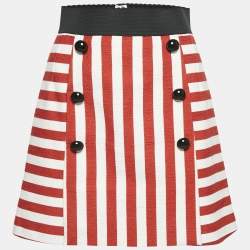 Dolce & Gabbana White/Red Slub Cotton Button Detail Mini Skirt S