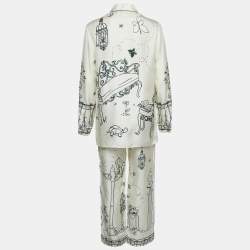 Dolce & Gabbana Off-White Cage Bird Print Silk Pajama Top and Pants Set S