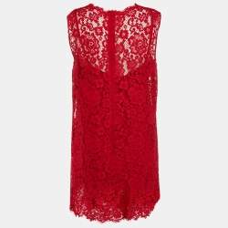 Pre Owned Dolce & Gabbana Red Lace Sleeveless Shift Dress XL