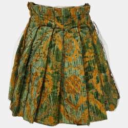 Dolce & Gabbana Green Tulle Jacquard Pleated Mini Skirt S