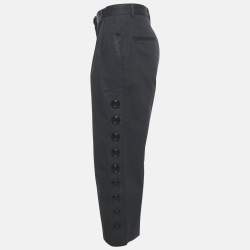 Dolce & Gabbana Black Cotton Button Detail Straight Leg Trousers S
