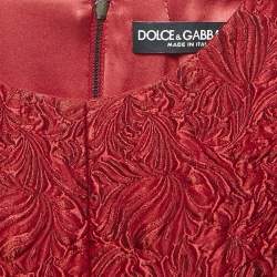 Pre Owned Dolce & Gabbana Red Jacquard Sleeveless Short Dress M