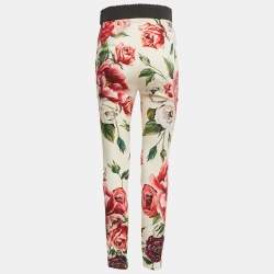Dolce & Gabbana White Floral Print Silk Trousers M