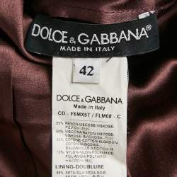 Pre Owned Dolce & Gabbana Brown Corded Lace Long Sleeve Midi Dress M