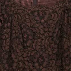 Pre Owned Dolce & Gabbana Brown Corded Lace Long Sleeve Midi Dress M