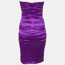 Pre Owned Dolce & Gabbana Pink Silk Ruched Strapless Mini Dress S