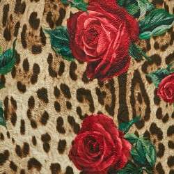 Dolce & Gabbana Brown Leopard and Rose Print Jacquard Mini Skirt S
