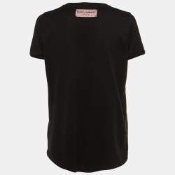 Pre Owned Dolce & Gabbana Black Printed Cotton Logo Patch Detail T-Shirt S