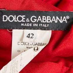 Dolce & Gabbana Red Lace Short Sleeve Midi Dress M