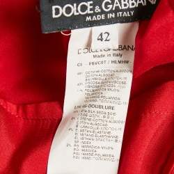 Dolce & Gabbana Red Lace Short Sleeve Midi Dress M
