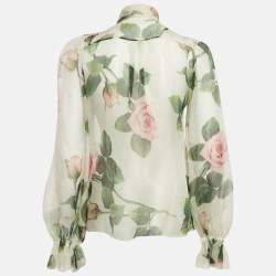 Pre Owned Dolce & Gabbana Multicolor Rose Print Sheer Silk Button Front Blouse XS