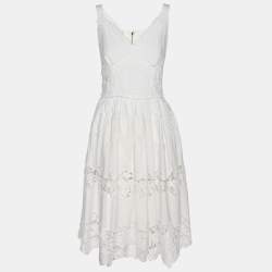 Dolce & Gabbana White Floral Embroidered Midi Dress M