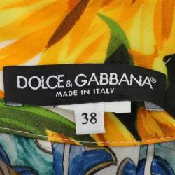 Dolce & Gabbana Multicolor Patchwork Printed Silk Pleated Midi Skirt S