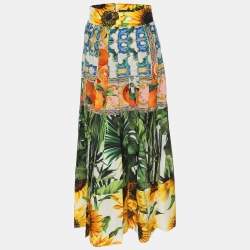 Dolce & Gabbana Multicolor Patchwork Printed Silk Pleated Midi Skirt S