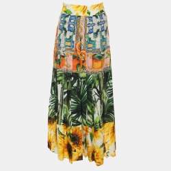 Dolce & Gabbana Multicolor Patchwork Printed Silk Pleated Midi Skirt S
