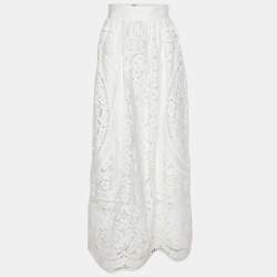 Dolce & Gabbana White Embroidered Cotton Maxi Skirt M 