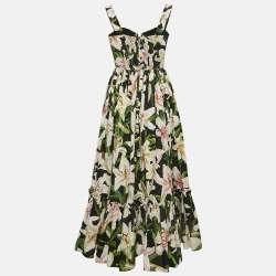 Pre Owned Dolce & Gabbana Black Floral Print Poplin Lace-Up Corset Midi Dress XS