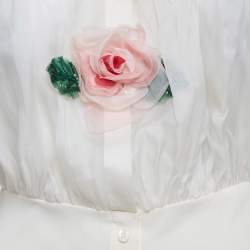 Dolce & Gabbana White Floral Applique Organza Silk Sheer Blouse XS