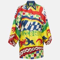 Dolce & Gabbana Multicolor Carretto Print Silk Oversized Shirt M
