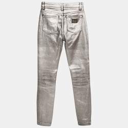 Pre Owned Dolce & Gabbana Silver Coated Skinny Jeans S Waist 26"