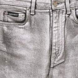 Pre Owned Dolce & Gabbana Silver Coated Skinny Jeans S Waist 26"