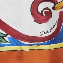 Pre Owned Dolce & Gabbana Multicolor Majolica Print Silk Lace Trim Top L