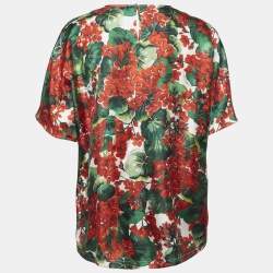 Pre Owned Dolce & Gabbana Red Floral Print Silk Blouse L