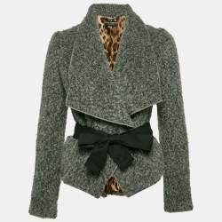 Dolce & Gabbana Grey Wool Open Drape Collar Jacket S