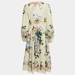 Pre Owned Dolce & Gabbana Light Green Floral Print Cotton Midi Dress L