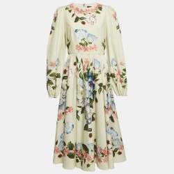 Pre Owned Dolce & Gabbana Light Green Floral Print Cotton Midi Dress L
