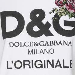 Pre Owned Dolce & Gabbana White Cotton Logo Print T-Shirt S