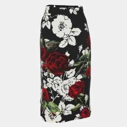 Dolce & Gabbana Black Floral Print Crepe A-Line Skirt M