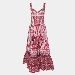 Dolce & Gabbana Pink Majolica Print Cotton Midi Dress M