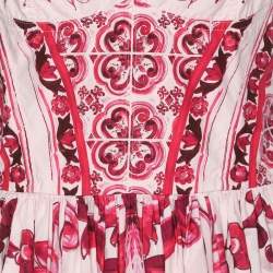 Dolce & Gabbana Pink Majolica Print Cotton Midi Dress M