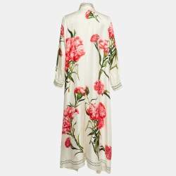 Pre Owned Dolce & Gabbana White Floral Print Silk Button Up Maxi Dress M