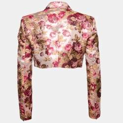 Dolce & Gabbana Pink Floral Lurex Jacquard Crop Jacket M