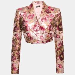 Dolce & Gabbana Pink Floral Lurex Jacquard Crop Jacket M