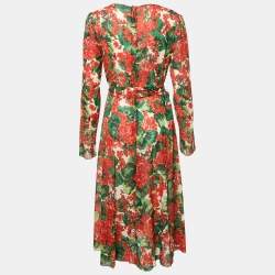 Dolce & Gabbana Multicolor Floral Print Silk Belted Midi Dress L