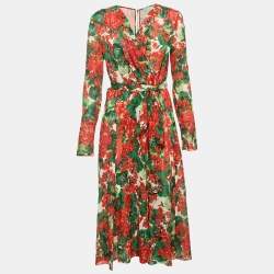 Dolce & Gabbana Multicolor Floral Print Silk Belted Midi Dress L
