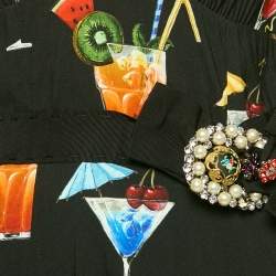 Dolce & Gabbana Black Embellished and Cocktail Print Crepe Long Dress S