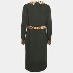 مملوكة مسبقًا Dolce & Gabbana Black Leopard Print Wool Blend Midi Dress XL