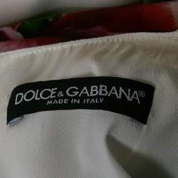 Pre Owned Dolce & Gabbana White Floral Print Crepe Brooch Detail Midi Dress XL