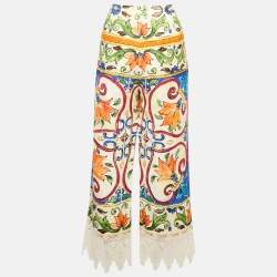 Pre Owned Dolce & Gabbana Multicolor Printed Lace Jacquard Trousers XL