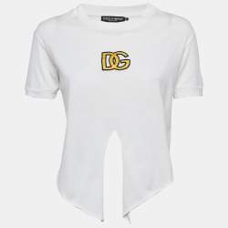 Pre Owned Dolce & Gabbana White Logo Embroidered Jersey Crop T-Shirt S