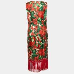 Dolce & Gabbana Multicolor Floral Print Silk Tasseled Sleeveless Dress S