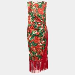 Dolce & Gabbana Multicolor Floral Print Silk Tasseled Sleeveless Dress S