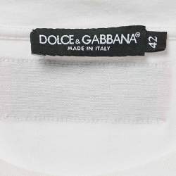 Pre Owned Dolce & Gabbana White Floral Print Cotton Crew Neck T-Shirt M